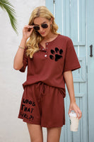 Women's Dog Paw Short-sleeved shorts solid color casual loose two-piece suit