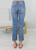 Women Cut-out Mid Waist Straight Jeans