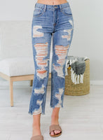 Women Cut-out Mid Waist Straight Jeans