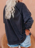 Scoop Long Sleeve Button Decorate Slim Sweatshirt