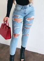 Women's Jeans High Waist Solid Color Ripped Stretch Slim Casual Jeans