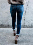 Woman Jeans Solid Slim Mid Waist Jeans
