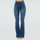 Women Stretchy Buttons Bell Bottom Jeans