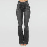 Women Stretchy Buttons Bell Bottom Jeans