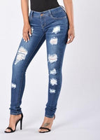 Casual High Waisted Ripped Bleached Frayed Jeans