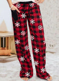 Woman's Christmas Mid Waist Striped Casual Plaid Pants