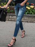 Women Ruched Ripped Vintage Denim Pants