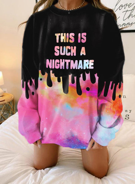 Women's Sweatshirts Letter Color Block Long Sleeve Round Neck Casual Sweatshirt