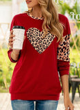 Women's Sweatshirts Leopard Heart-shaped Print Long Sleeve Round Neck Casual Sweatshirt