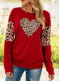 Women's Sweatshirts Leopard Heart-shaped Print Long Sleeve Round Neck Casual Sweatshirt