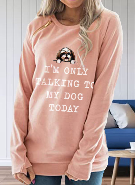 Women's Sweatshirts Dog Letter Print Long Sleeve Round Neck Casual Basic Sweatshirt