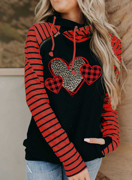 Women's Hoodies Drawstring Turtleneck Long Sleeve Leopard Striped Plaid Casual Hoodies With Pockets