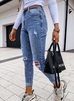 Women's Jeans High Waist Solid Slim Ankle-length Cut-out Casual Daily Jeans