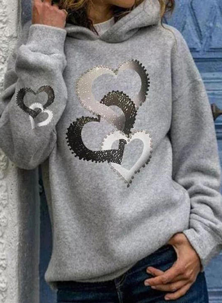 Women's Hoodies Heart-shaped Print Long Sleeve Daily Casual Hoodie