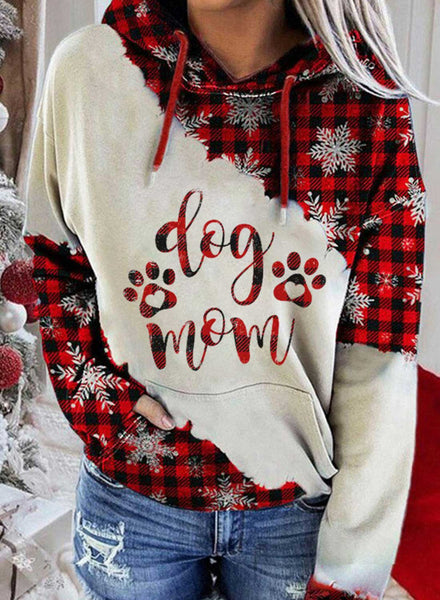 Women's Hoodies Plaid Letter Dog Long Sleeve Casual Pocket Hoodie