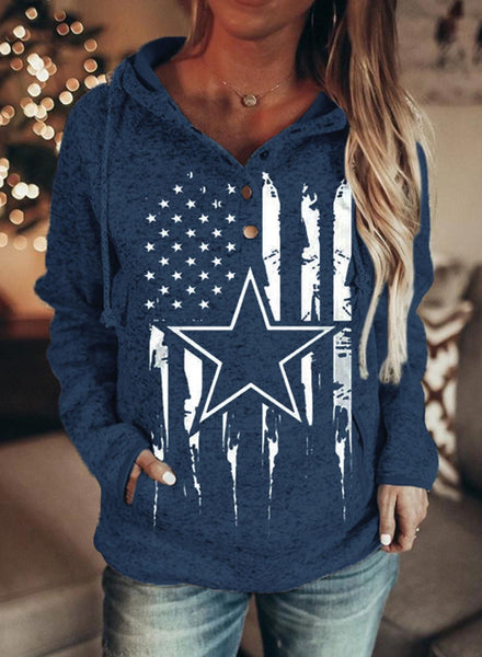 Women's Hoodies Color Block Flag Star Long Sleeve Casual Pocket Hoodie