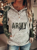 Women's Hoodies Casual Drawstring Button Camouflage Letter Long Sleeve Pocket Hoodies