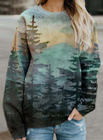 Women's Sweatshirts Color Block Landscape Print Long Sleeve Round Neck Daily Sweatshirt