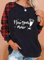 Women's Sweatshirts Plaid Letter Print Long Sleeve Round Neck Casual Sweatshirt