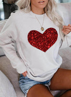 Women's Sweatshirts Solid Heart-shaped Print Long Sleeve Round Neck Daily Sweatshirt