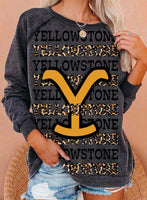 Women's Sweatshirts Letter Print Leopard Color Block Long Sleeve Round Neck Casual Sweatshirt