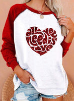 Women's Sweatshirts Letter Color Block Print Sequin Long Sleeve Round Neck Casual Sweatshirt