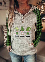 Women's Hoodies Drawstring Plaid Button Long Sleeve Color Block Pocket Hoodies