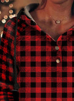 Women's Hoodies Plaid Drawstring Button Long Sleeve Color Block Pocket Hoodies
