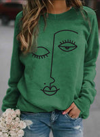 Women's Sweatshirts Abstract Portrait Print Long Sleeve Round Neck Casual Sweatshirt