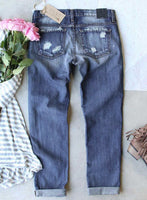 Women's Jeans Heart-shaped Straight Low Waist Pocket Ripped Jeans