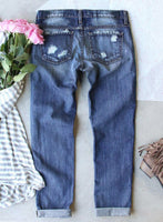 Women's Jeans Plaid Slim Waist Full Length Ripped Jeans