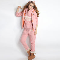 Casual printed fashion hooded sweater, sports suit, women's fashion Plush three piece set