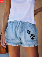 Women's  dog Paw Print Casual Shorts With Pocket