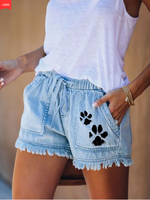 Women's  dog Paw Print Casual Shorts With Pocket