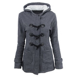 Women's plus size cotton-padded  middle and long hooded blended horn leather buckle outwear