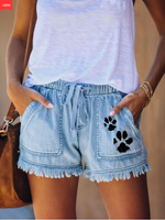 Women's  dog Paw Print Casual Shorts With Pocket