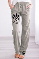Women's Plus Size Cotton And Linen Dog Paw Print Casual Pants
