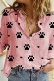 Women's Dog Paw Heart Print Blouse