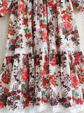 Women dress Vintage Flowers Printed Lace Lantern Sleeve Long Elegant Party