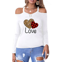 women's love printed off shoulder long sleeve casual top