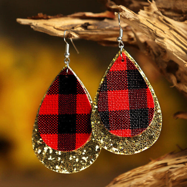 New multilayer sequins earrings  double layer red grid gold sequins earrings earwear