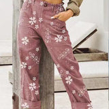 women's print floral straight high waist casual pants straight cropped pants