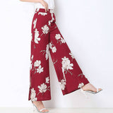 Women's print cool elastic waist, thin style, wide leg pants, high waist , open, loose and thin, foreign style