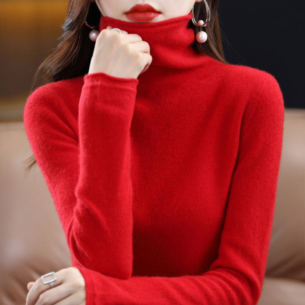 Women's  ready-to-wear pile collar sweater loose knit bottoming shirt turtle neck cashmere sweater top T-shirt