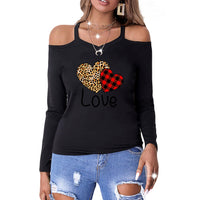 women's love printed off shoulder long sleeve casual top