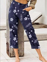 women's print floral straight high waist casual pants straight cropped pants