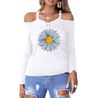 women's sunflower print off shoulder long sleeve casual top