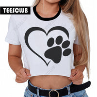 Women's  Dog Paw Print Short Sleeve Sexy Open Navel T-Shirt