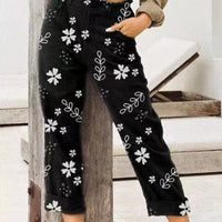 women's print floral straight high waist casual pants straight cropped pants