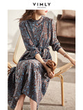 VIMLY Long Sleeve Floral Dress Women 2021 Autumn Elegant Vintage Dresses Office Lady A Line Long Dress Female Vestidos  F8750